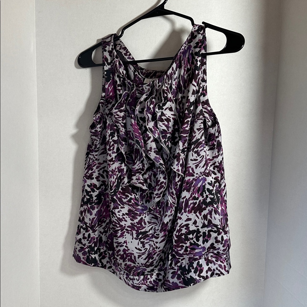 Loft petites gray and purple animal print sleeveless top size large petite LP